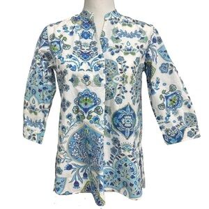 Caliban Blue and White Printed Blouse 3/4 Sleeve Size 40 eur 4 US